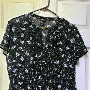 Sheer TORRID Black w/White Flowers Blouse